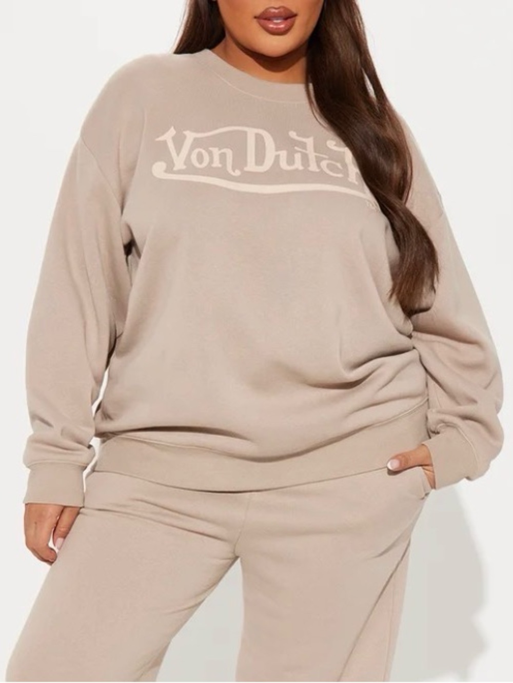 Von Dutch Logo Crewneck Sweatshirt - Taupe - Size 3X